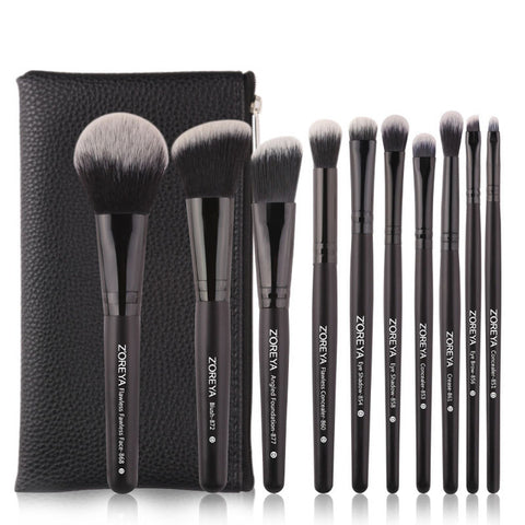 Black Makeup Brushes 10pcs Synthetic Fibers