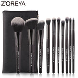Black Makeup Brushes 10pcs Synthetic Fibers