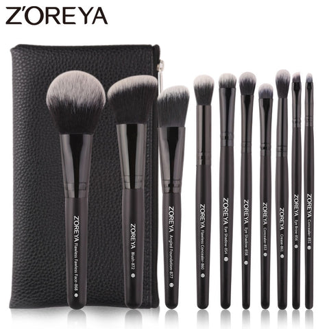 Black Makeup Brushes 10pcs Synthetic Fibers